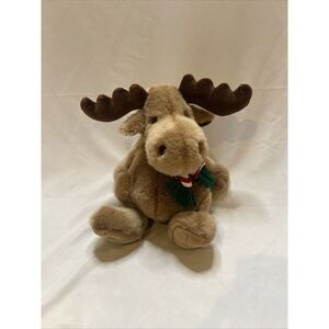 Vtg Sears Windsor Collection Moose Plush Christmas Stripe Scarf 12" Brown Antler